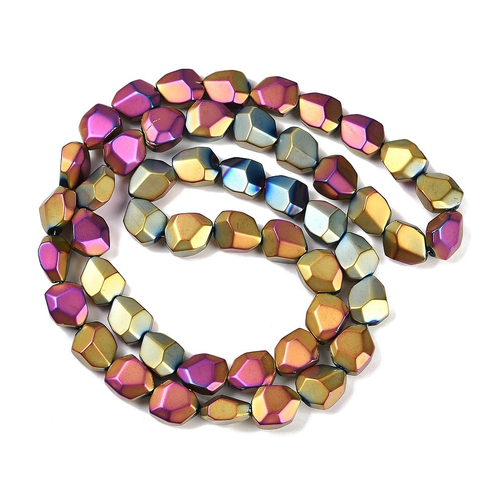 Electroplate Glass Beads Strands Frosted Faceted Polygon Magenta 12.5x9.5x7mm Hole: 1mm about 50pcs/strand 23.86 inch(60.6cm)