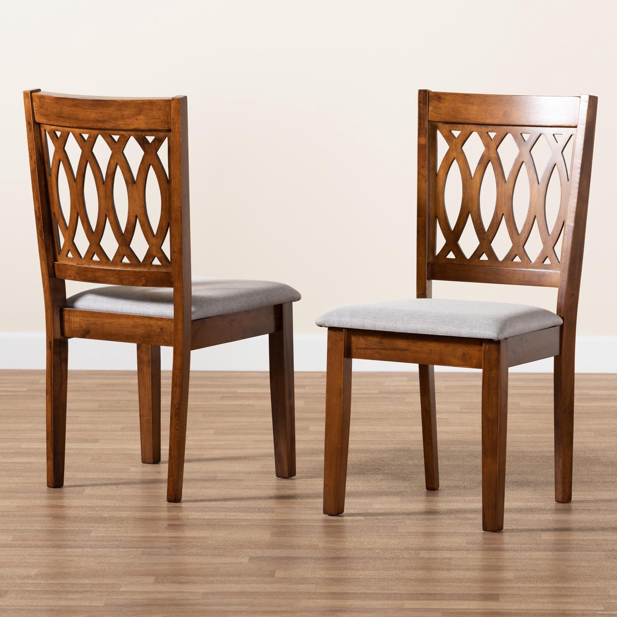 Baxton Studio Florencia Modern Grey Fabric and Walnut Brown Finished Wood 2-Piece Dining Chair Set