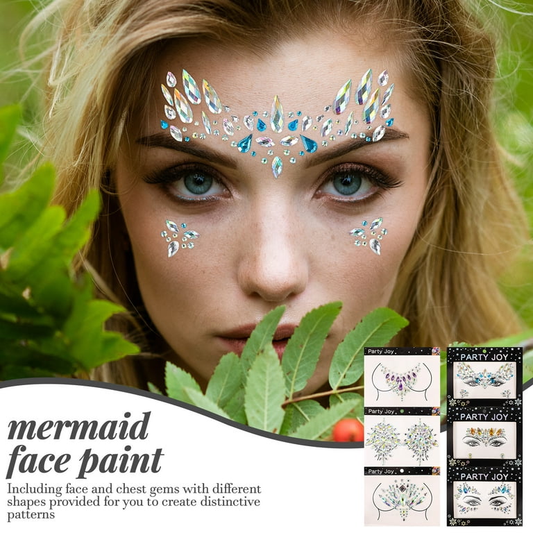 Etereauty 6 Sheets Face Jewels Stick on Chest Face Rhinestones for