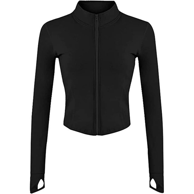 Jenkoon Chaquetas elásticas y ligeras con cremallera completa para correr, cuello alto, yoga, entrenamiento