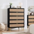 thumbnail image 5 of Rattan Dresser with 5 Drawers, Tall Modern Closet with Deep Storage, Large Chest of Drawers with Wide Top, Long Wooden Dresser for Bedroom, Living Room, Hallway, Kids Room, Black, 5 of 7