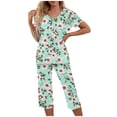 thumbnail image 1 of Soldes d'Été Iumwxz Pyjamas Rétro Confortables Tenues Grande Taille Tenues d'Été Imprimé Floral Col en V Manches Courtes Taille Élastique Ensembles Assortis Capri pour Femmes Cocktail Fête, 1 of 5