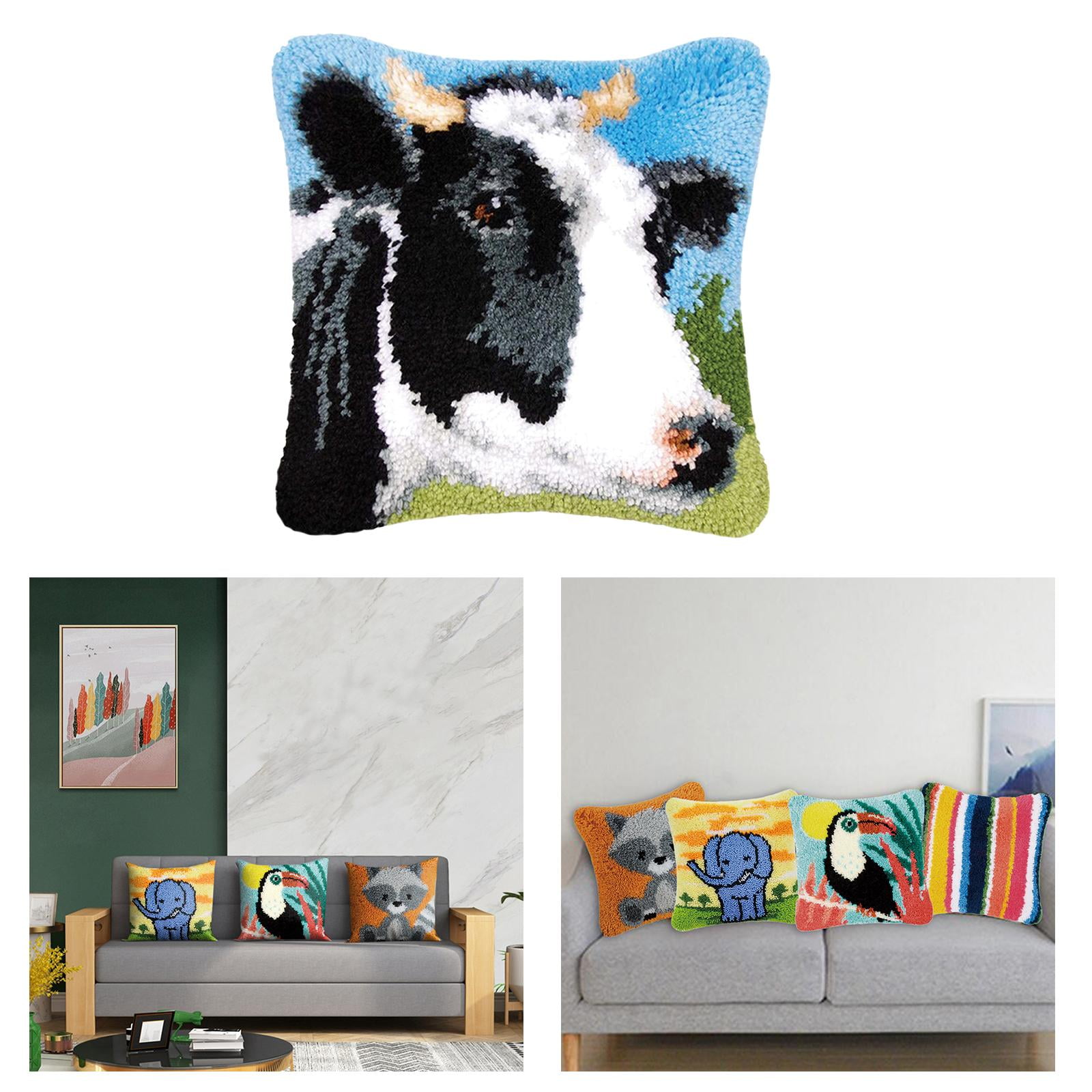 DIY Latch Hook s Carpet Cushion Pillow Cover Crochet work Crafts Blank Embroidered Cloth with Lined Grid Cow Walmart