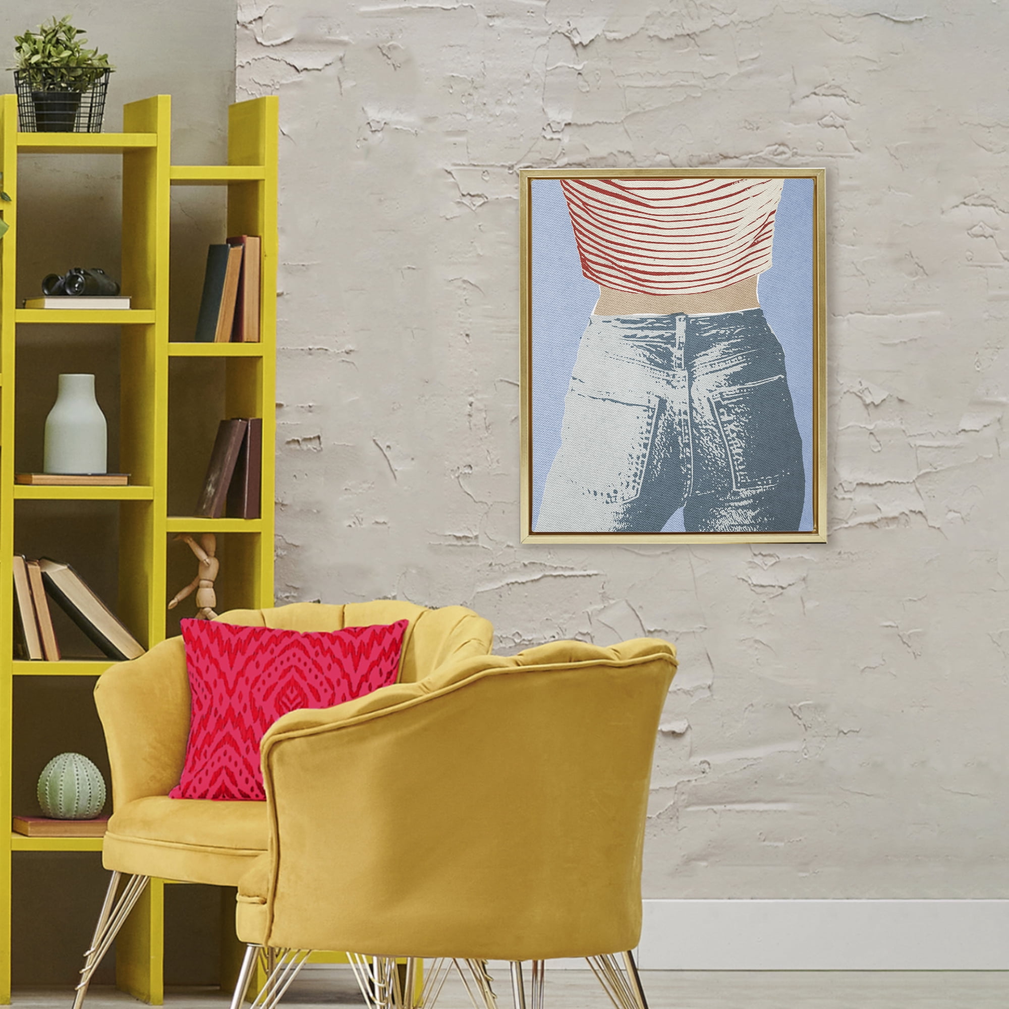 Stupell Industries Favorite Jeans Vintage Gold Framed Floater Canvas Wall Art, design by Victoria Barnes