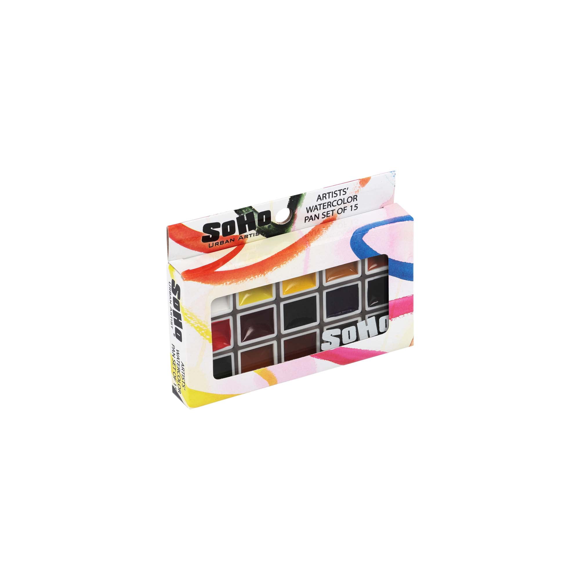 SoHo Urban Artist Watercolor Set - Professional Watercolor Paint Set of 15 Semi-Moist Whole Pans for Professional Artists & Watercolorists - Compact, Portable with Rich, Concentrated Colors