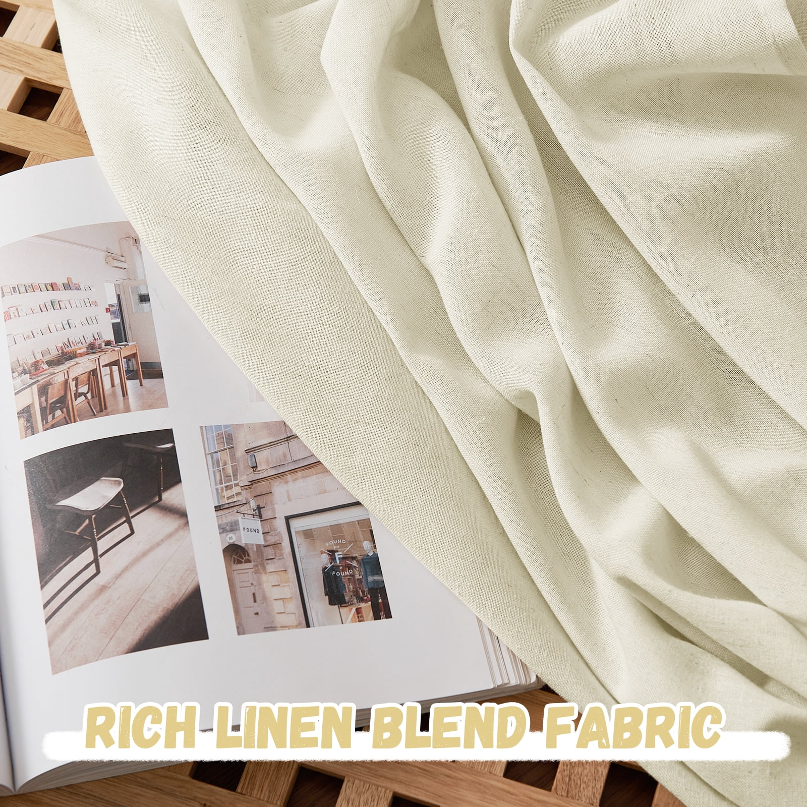 StangH Linen Blended Curtains 96 inches Long, Thick Flax Linen Semi Sheer Living Room Drapes Vertical Boho Lightweight Privacy Window Treatments for Bedroom, Ivory, W55 x L96, 2 Panels