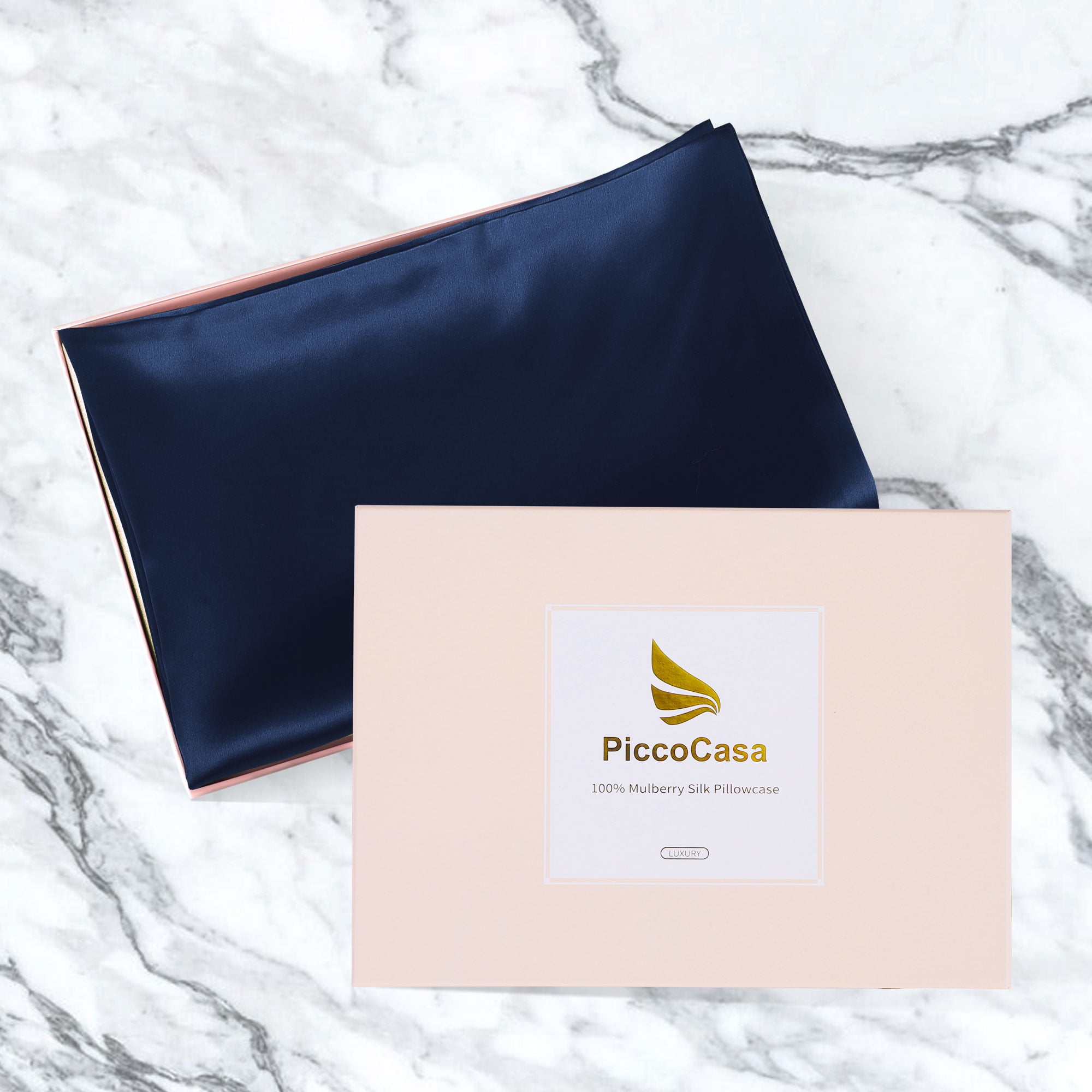 Unique Bargains 19 Momme Silk Pillowcase Envelope Closure Navy King