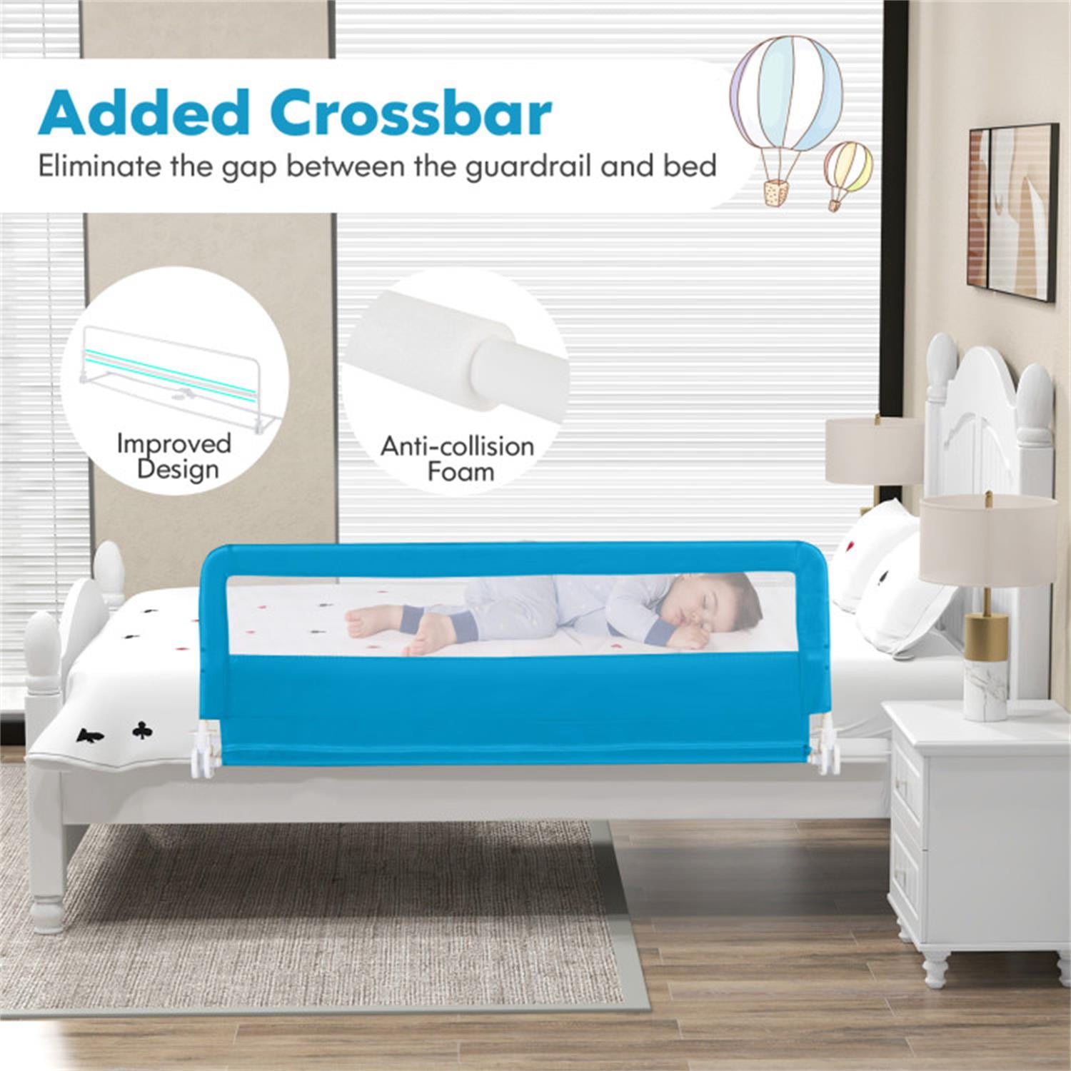 Spaco 59 Inch Folding Breathable Baby Bed Rail Guard with Safety Strap, Bed Rail, Versatile Bed Guardrail for Queen, King, Twin, and Bunk Size Beds, Blue
