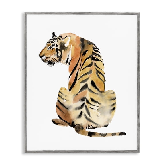 Stupell Industries Contemporary Tiger Posture Animal Watercolor Gray Framed Giclee Art, 16 x 20, by Jennifer Goldberger