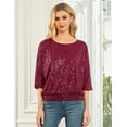 thumbnail image 3 of PrettyGuide Women's Sparkle Sequin Top Cold Shoulder 3/4 Batwing Sleeve Loose Shimmer Glitter Party Dressy Tops, 3 of 6