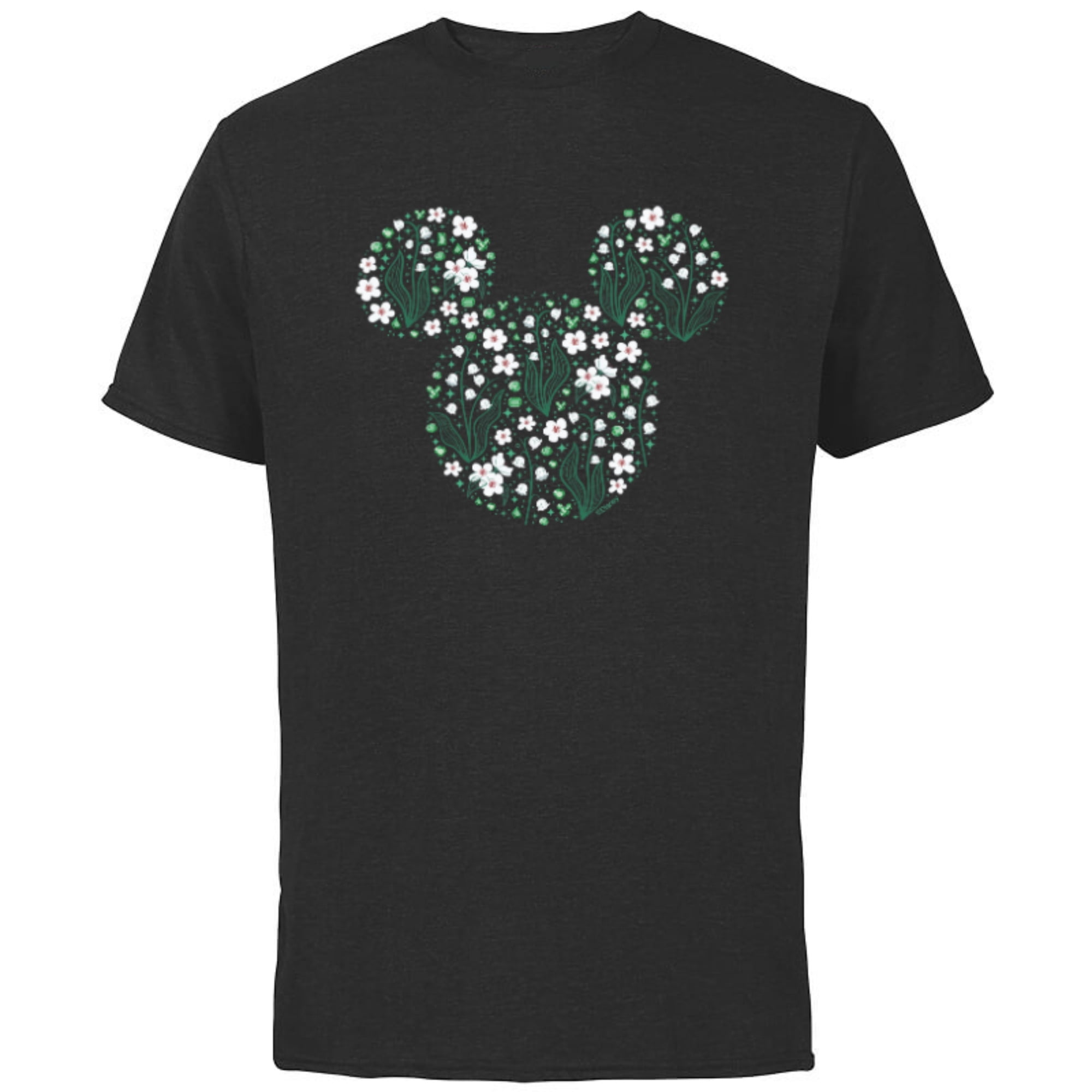 Disney Mickey Mouse May Birth Month Birthstone & Flowers - Short Sleeve Cotton T-Shirt for Adults - Customized-Black