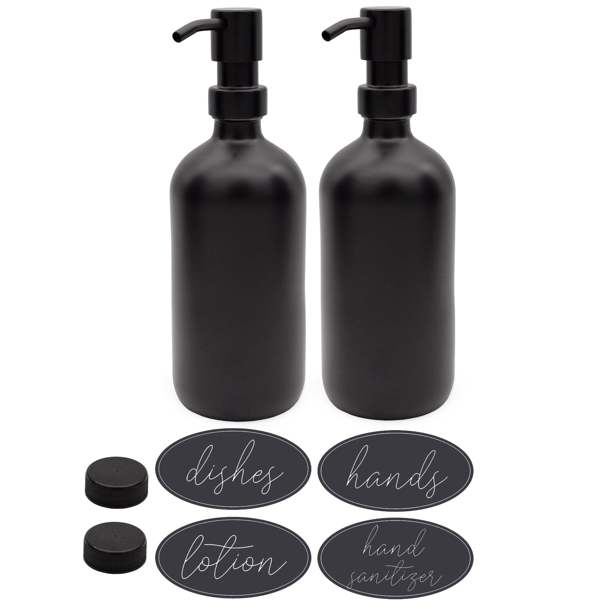 Darware 16oz Glass Pump Bottles (Set of 2, All Black); Soap Dispenser