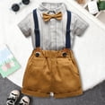 thumbnail image 4 of UngA Toddler Baby Boy Suit Clothes Gentleman Wedding Outfits Long Sleeve Dress Shirt + Suspender Pants + Bowtie 1-5T Newborn Boy Outfits Brown,4-5 Years, 4 of 7