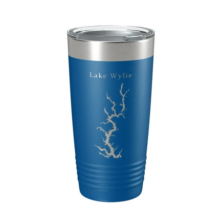 

Lake Wylie Map Tumbler Travel Mug Insulated Laser Engraved Coffee Cup Charlotte North South Carolina 20 oz Royal Blue