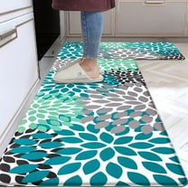 Kitchen Mats for Floor [2 PCS] Anti-Fatigue Comfort Kitchen Rugs, Boho Flower Cushioned Waterproof Kitchen Decor Mat Thick, Standing Floor Mats for Home/Office, 18''''x30'''' 18''''x48''''(Teal)