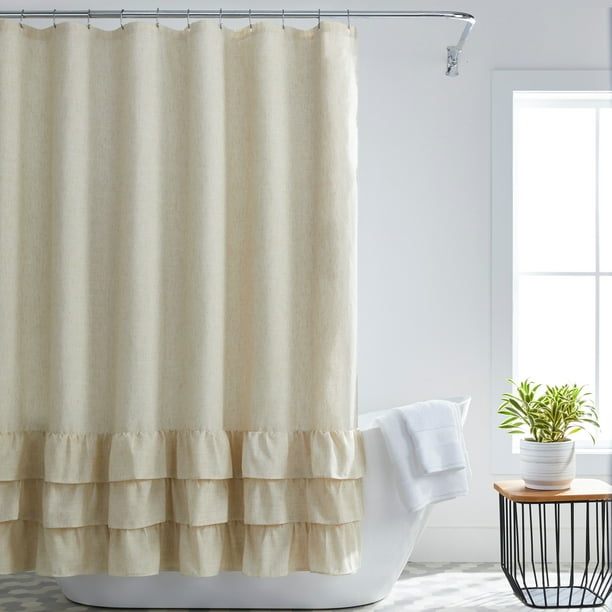 Better Homes & Gardens Blaine Ruffle Bathroom Polyester, Linen Shower  Curtain , Beige , 72