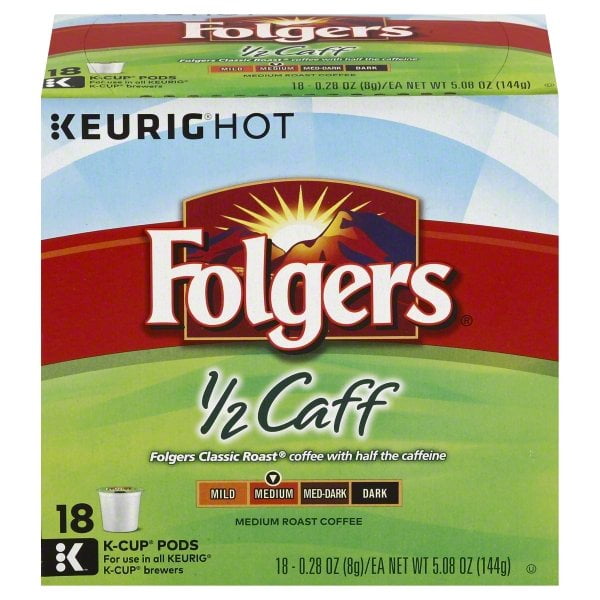 Folgers 1/2 Caff Coffee K-Cup Pods, 18 Count - Walmart.com - Walmart.com