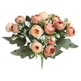 thumbnail image 2 of FENGGHAO Burgundy Artificial Camellia Peony Bouquet Fake Tea Rose Flowers For Wedding Home Decor Vase, 2 of 7