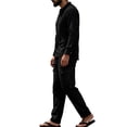 thumbnail image 4 of Miqool Mens 2 Piece Outfits Linen Stand Collar Long Sleeve Shirt Loose Workwear Pants Matching Set Casual Loungewear Tracksuit S‑3XL, 4 of 8