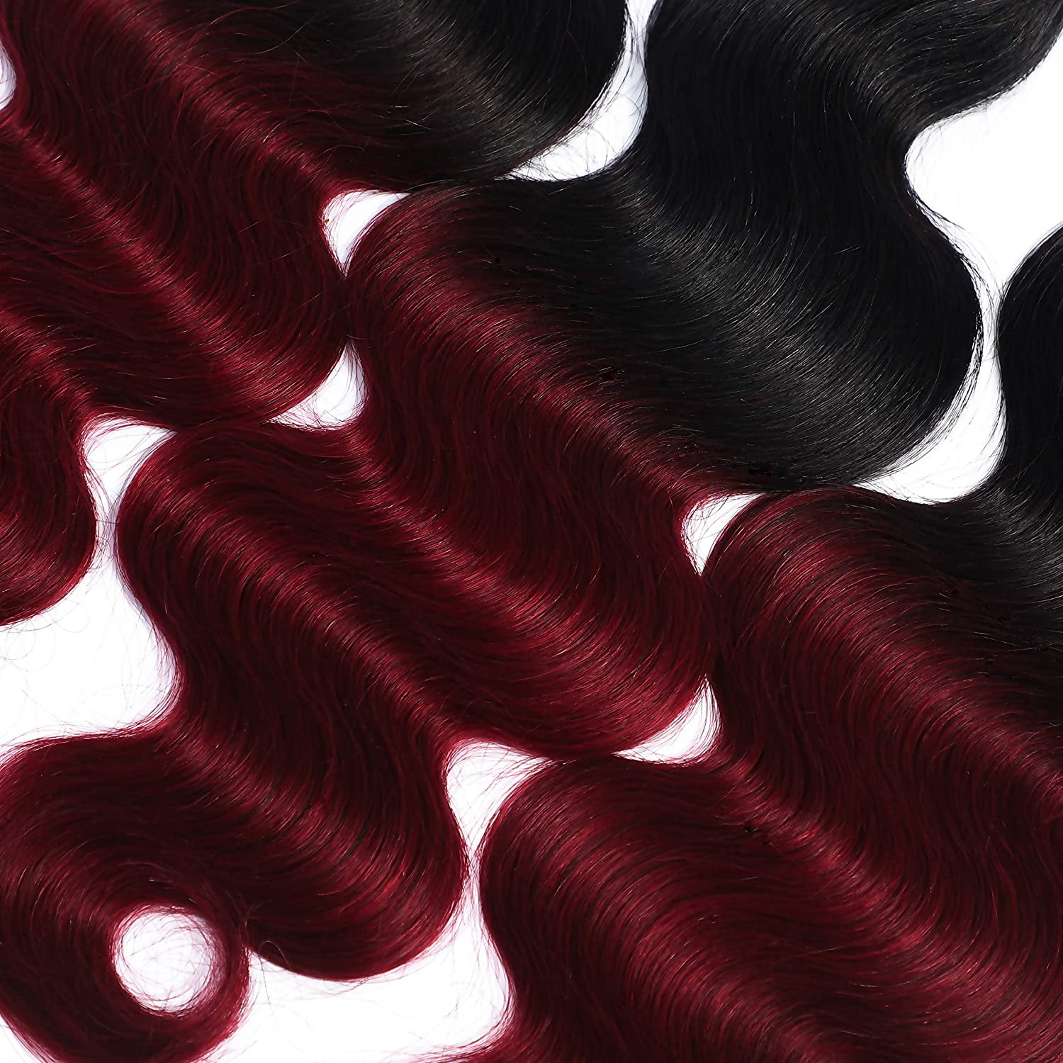 Ombre Brazilian Hair Body Wave (T1B/99J,22" 24" 26") Ombre Human Hair 3 Bundles Ombre Brazilian Human Hair 100% Unprocessed Virgin Remy Hair Bundles 2 Tone Black to Burgundy Human Hair Weave