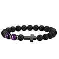 thumbnail image 2 of Men's Black Onyx Beaded Bracelet, Natural Stone Cross Charm Bracelet, Elastic Yoga Energy Bracelet for Men, Religious Jewelry Gift, 2 of 7