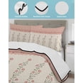 thumbnail image 3 of Full Size Quilt Bedding Set, Spring Pink Floral Reversible Summer Quilt 3 Pieces, Vintage Farmhouse Flowers Art Lightweight Bedspreads Coverlets with 2 Pillow Shams for All Seasons, 3 of 5