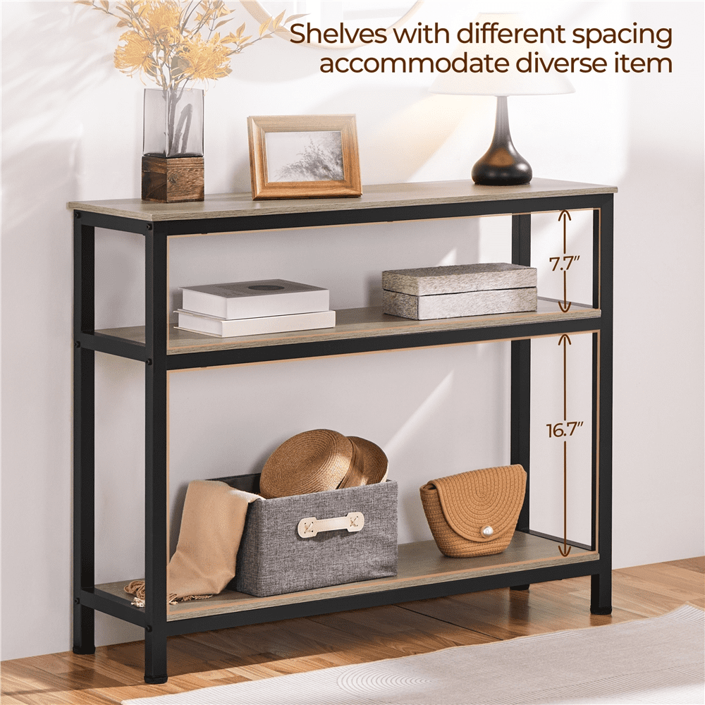 Alden Design Industrial Wooden Entryway Console Table with Open Shelves for Living room, Rustic Gray