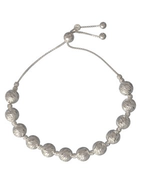 Sterling Silver Diamond Cut Bead Adjustable Bolo Bracelet 8.5"