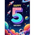 thumbnail image 4 of LUUFILx Space Theme Happy 5th Birthday Party Backdrop Kids Galaxy Decoration Outer Space Rocket Banner Background, 4 of 8
