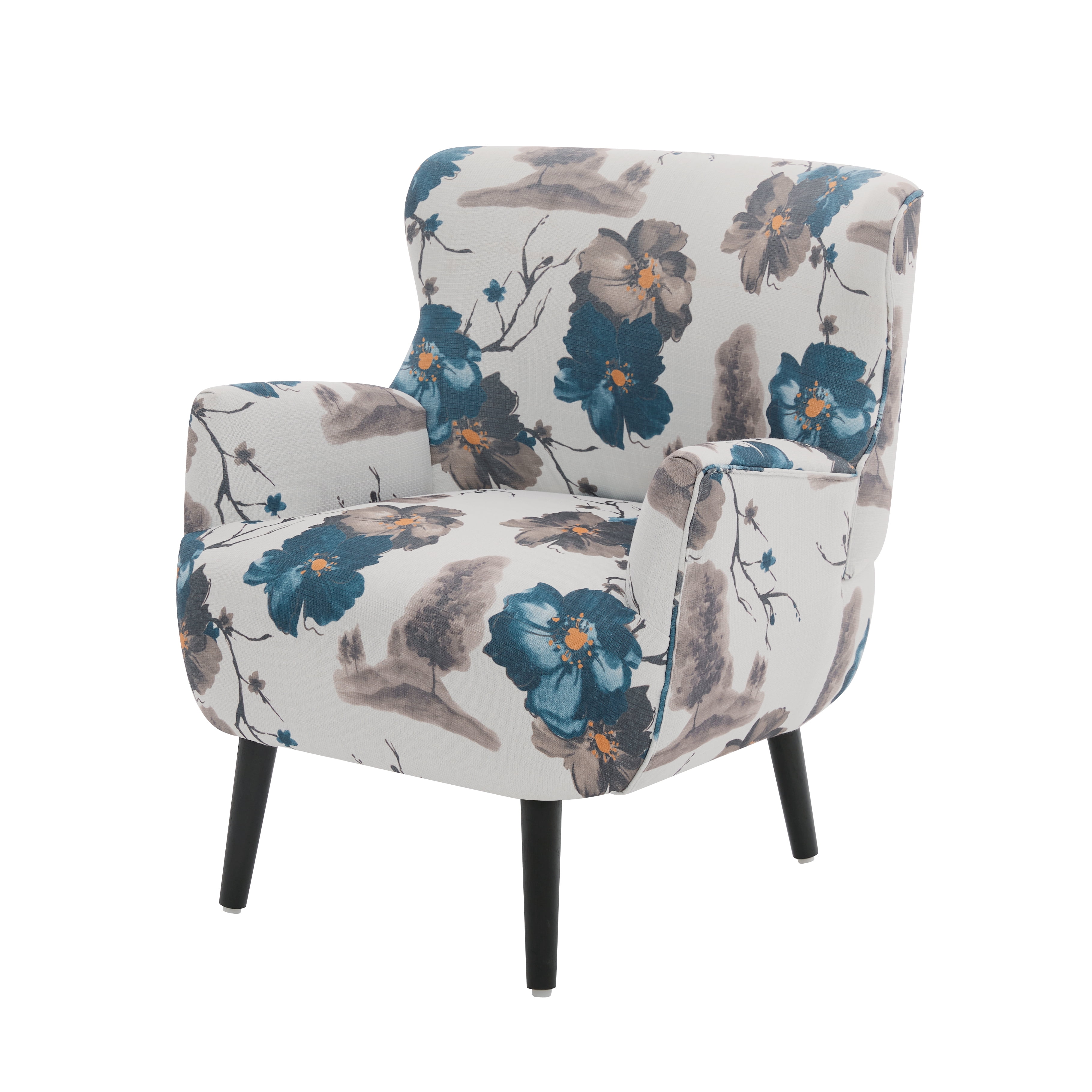 Euroco Modern Accent Chair,Upholstered Armchair with Round Arm & Solid Wood Legs,Comfy Reading Chair Club Chair for Bedroom, Living Room,White+Blue