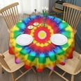 thumbnail image 3 of Rainbow Tie Dye Circular Pattern Round Tablecloth 60"x60",Wrinkle Wipeable Table Cloth for Kitchen Dining Room Picnic Patio Party, 3 of 6