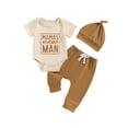 thumbnail image 2 of Aojekbee Baby Boy Summer Outfit Letter Print Short Sleeves Romper and Elastic Pants Beanies Hat Set 3 Piece Clothes, 2 of 10