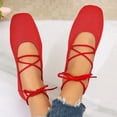 thumbnail image 5 of Miluxas Women's Knit Lace-Up Ballet Flats, Square Toe Ankle Tie Shoes, Soft Knit Fabric Mary Jane Flats for office, Casual Wear Red 9.5(43), 5 of 8