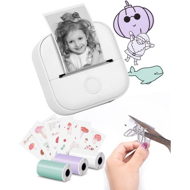 Mini Portable Sticker Printer - M T02 Pocket Printer with 3 Rolls Paper,  Bluetooth Photo Picture Printer for Children Birthday, Compatible with  Phone