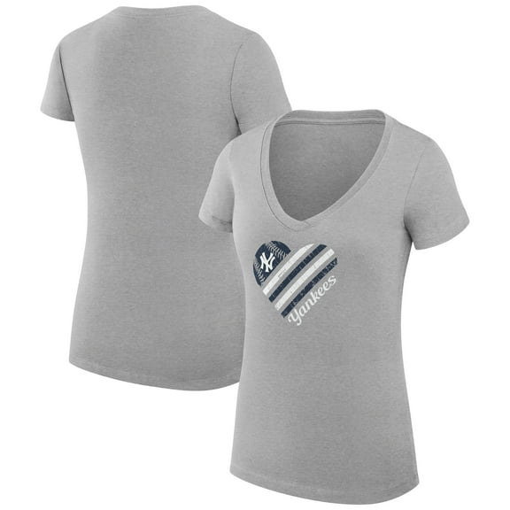Women's G-III 4Her by Carl Banks  Heather Gray New York Yankees Super-Slim Fit Lightweight Heart V-Neck T-Shirt