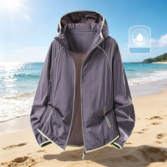 KIHOUT Men Summer Thin UPF50  Breathable Sun Protection Jacket Full Zip Hooded Windbreaker for Fishing Hiking Sports