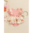 thumbnail image 2 of GRNSHTS Infant Baby Girl Outfits Ruffled Short Sleeve Ribbed Bodysuit +Floral Bow Dress+Headband Summer Clothes (Pink,3-6 Months), 2 of 10