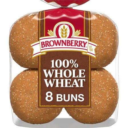 Brownberry Whole Wheat Buns, 8 count, Hamburger Buns, 16 oz Bag