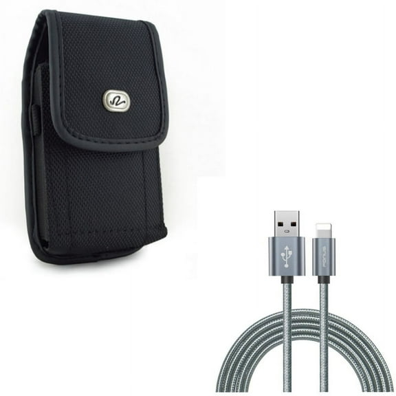 Case Belt Clip w 6ft USB Cable for iPhone 8/7/6S/6 - Rugged Holster Canvas Cover Pouch, Charger Cord Power Wire Braided Long for iPhone 8/7/6S/6 Models
