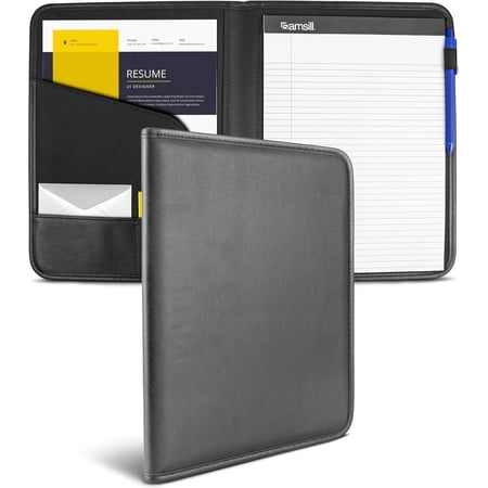 Professional Padfolio - Faux Leather Portfolio Folder for Men and Women, with 8.5 x 11 Writing Pad, Resume Folder, Functional Business Meetings Interviews,