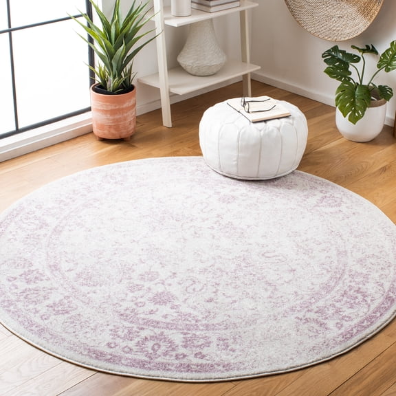 SAFAVIEH Adirondack Wyatt Traditional Distressed Area Rug, Ivory/Lavender, 4' x 4' Round - Transitional Modern Design, Ivory & Lavander, Ideal for Living Room, Bedroom, Dining Space