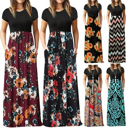 Plus Size Bodycon Dresses 4x The Noble Collection Women Summer Ethnic Print Beach Party Maxi Bodycon Dress Short Sleeve Plus Size ()