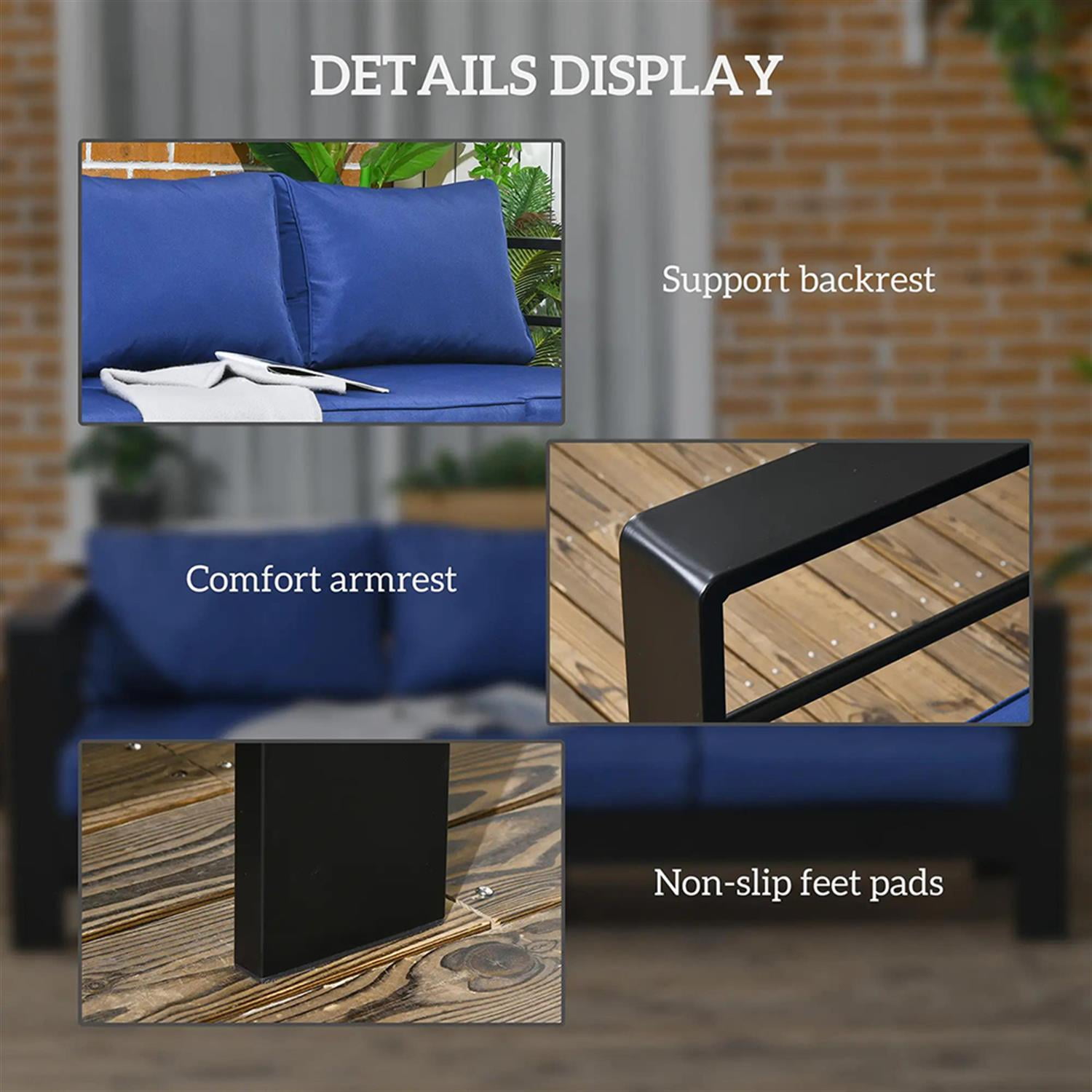 Demi Bonn Outdoor Loveseat Sofa Aluminum Patio Furniture with Wide Armrests, All-Weather Metal Outdoor Couch with Cushions, Blue