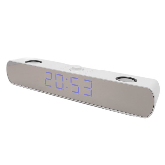BT Computer Speakers, 3 In 1 HiFi BT 5.3 Speaker FM Radio Alarm Clock with Bass Digital Time Display, 1500mAh, Memory Card 3.5mm Cable Supported