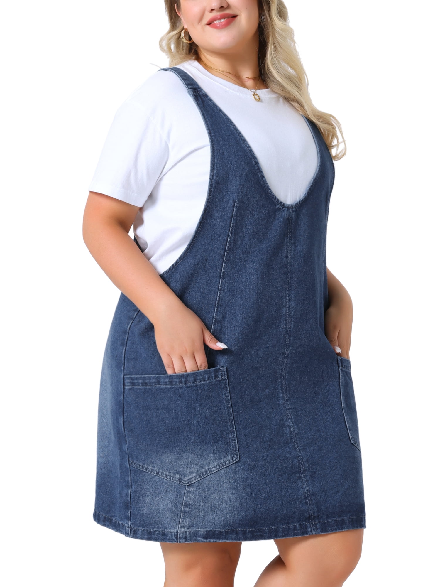 PEAK■Denim Overall Dress■送料込 Agnes Orinda Women's Plus Size Denim Overall Dress V Neck