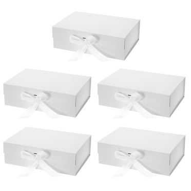 Uxcell 10x8x3 Inch Magnetic Gift Box Collapsible Paper Party Favor Boxes with Lid and Ribbon White 5 Pcs