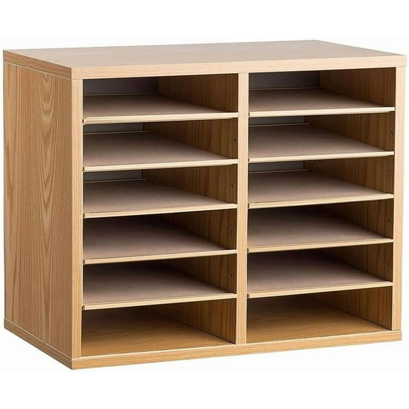 Wooden Adjustable Literature Organizer, 12 Compartment Office Mailbox, or Classroom Literature Organizer, Medium Oak