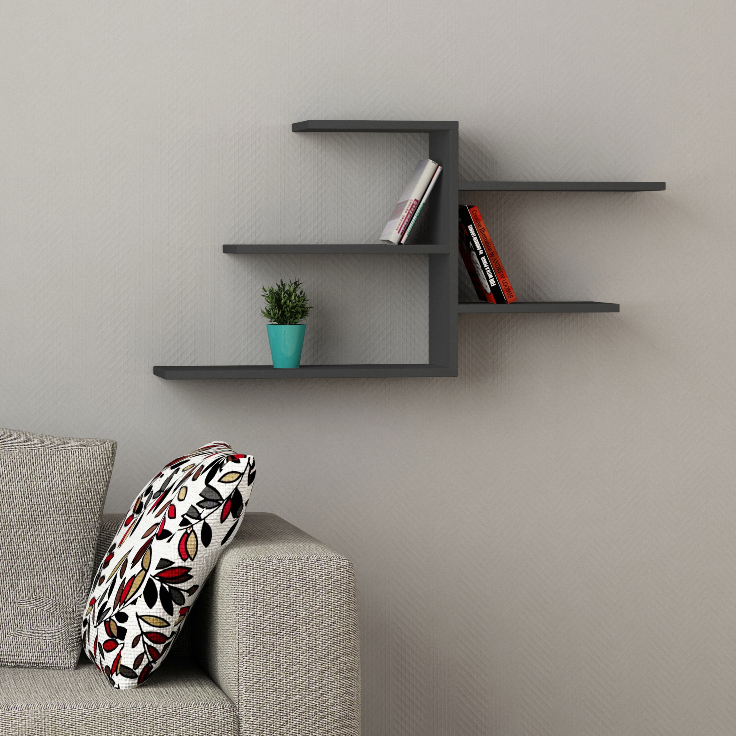 Ada Home Decor Furniture 42.13" 4 Tier Anthracite Woodard Modern Wall Shelf