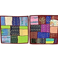 Mogul India Decor Toss Pillow Shams 2 Vintage Patchwork Sari Cushion Covers 16x16