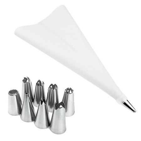 

10 Sets 10Pcs Pastry Bag Nozzle Set Cake Decorating Stainless Steel Tip Set Icing Cream Bag DIY Baking Supplies White